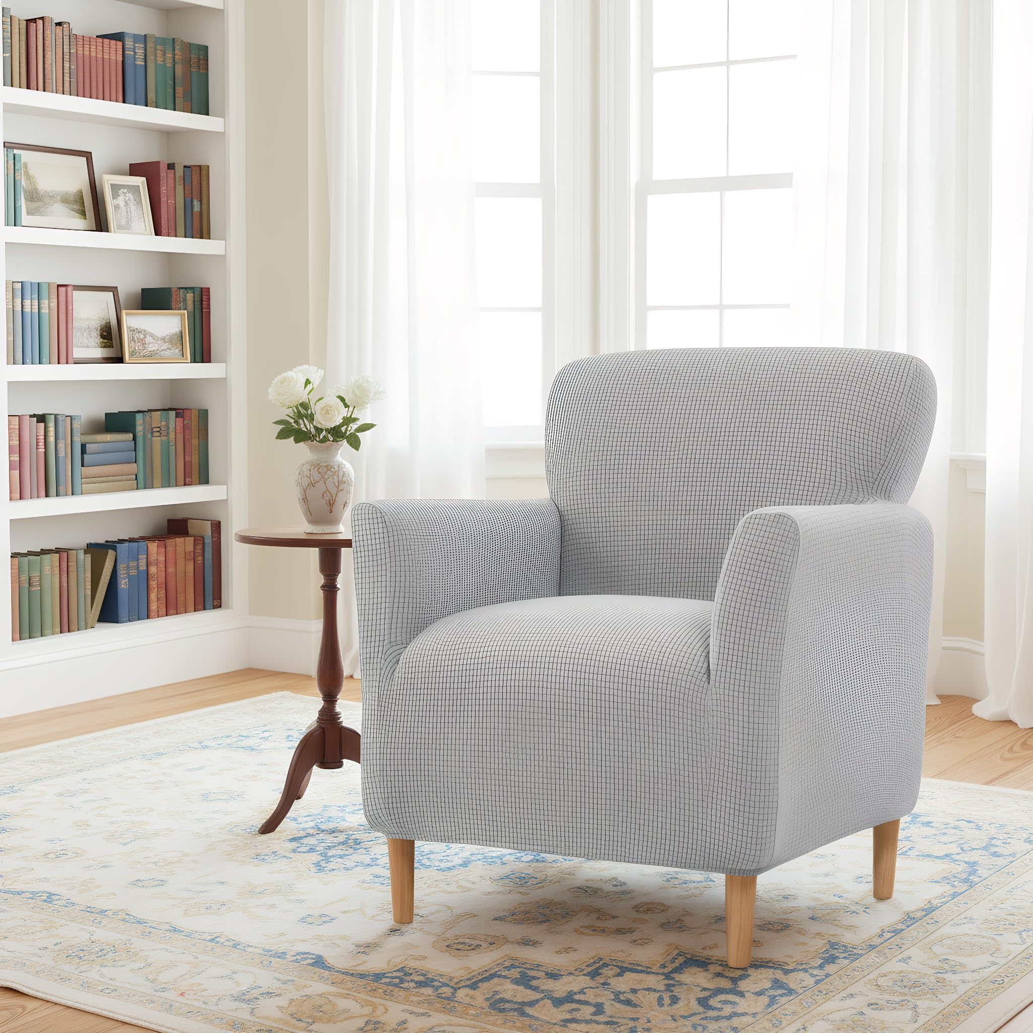 LiveGo Stretch Banquet Armchair Slipcover, Knit Chair Covers with Arms, Non-Slip Waterproof Chair Slipcover for Living Room, Office, Reception, and Pet-Friendly Furniture Protector (Light Gray)