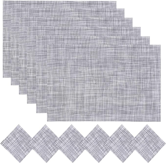Pauwer Woven Vinyl Placemats and Coasters Set of 6 Non Slip Washable