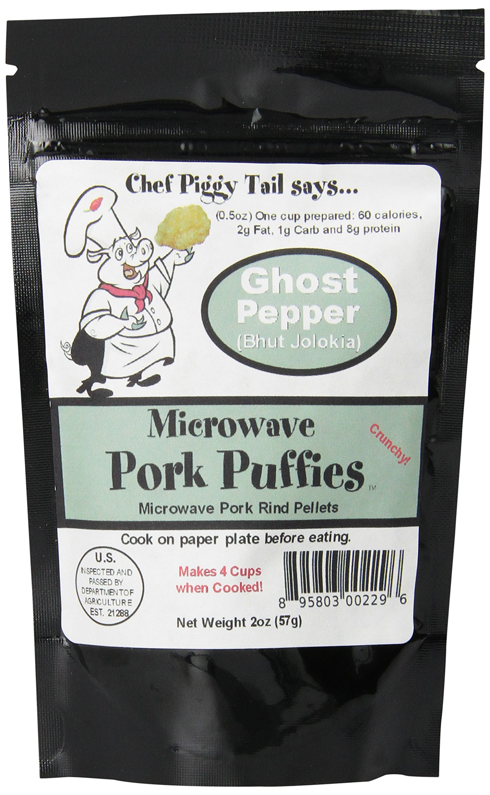 Chef Piggy Tail Microwave Pork Puffies Pork Rinds, Smokey BBQ, 2 Ounce
