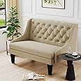 Tongli 50" Small Modern Loveseat Settee Sofa Linen Fabric 2-Seat Sofa Couch Tufted Love Seat Dining Bench with Back Upholstered Banquette Sofas for Living Room Bedroom Small Space Entryway Tan