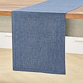 Solino Home Linen Table Runner 90 Inches Long - Athena, 100% Pure Linen Blue Denim Dining Table Runner 14 x 90 Inch for Winter, Spring, Easter
