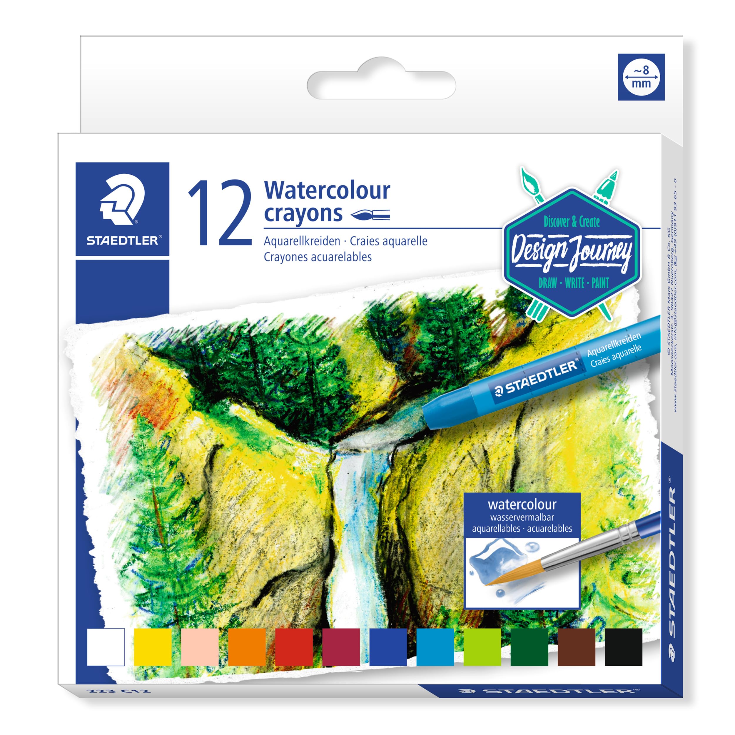STAEDTLER 223 C12 Design Journey Watercolour Crayons - Assorted Colours (Pack of 12)