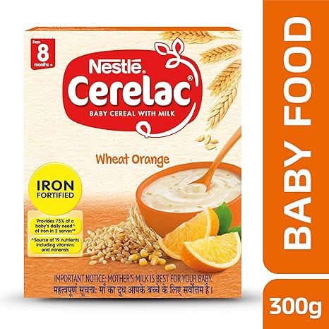 Nestle Cerelac Fortified Baby Cereal with Milk, Wheat Orange From 8 Months, 300g Pack