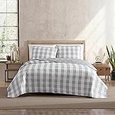 Eddie Bauer- Twin Quilt Set, Cotton Reversible Bedding with Matching Sham, Luxurious Bedding Set (Lakehouse Plaid Light Grey, Twin)