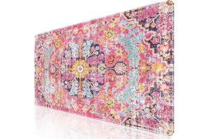 iLeadon Large Boho Desk Mouse Pad Mat,Computer Desk Cover Mat with Smooth Lycra Surface,Full Mouse Pad for Desk,Rubber Base Mousepad with Stitched Edges,Keyboard Mat for Office,Home (Boho Floral)