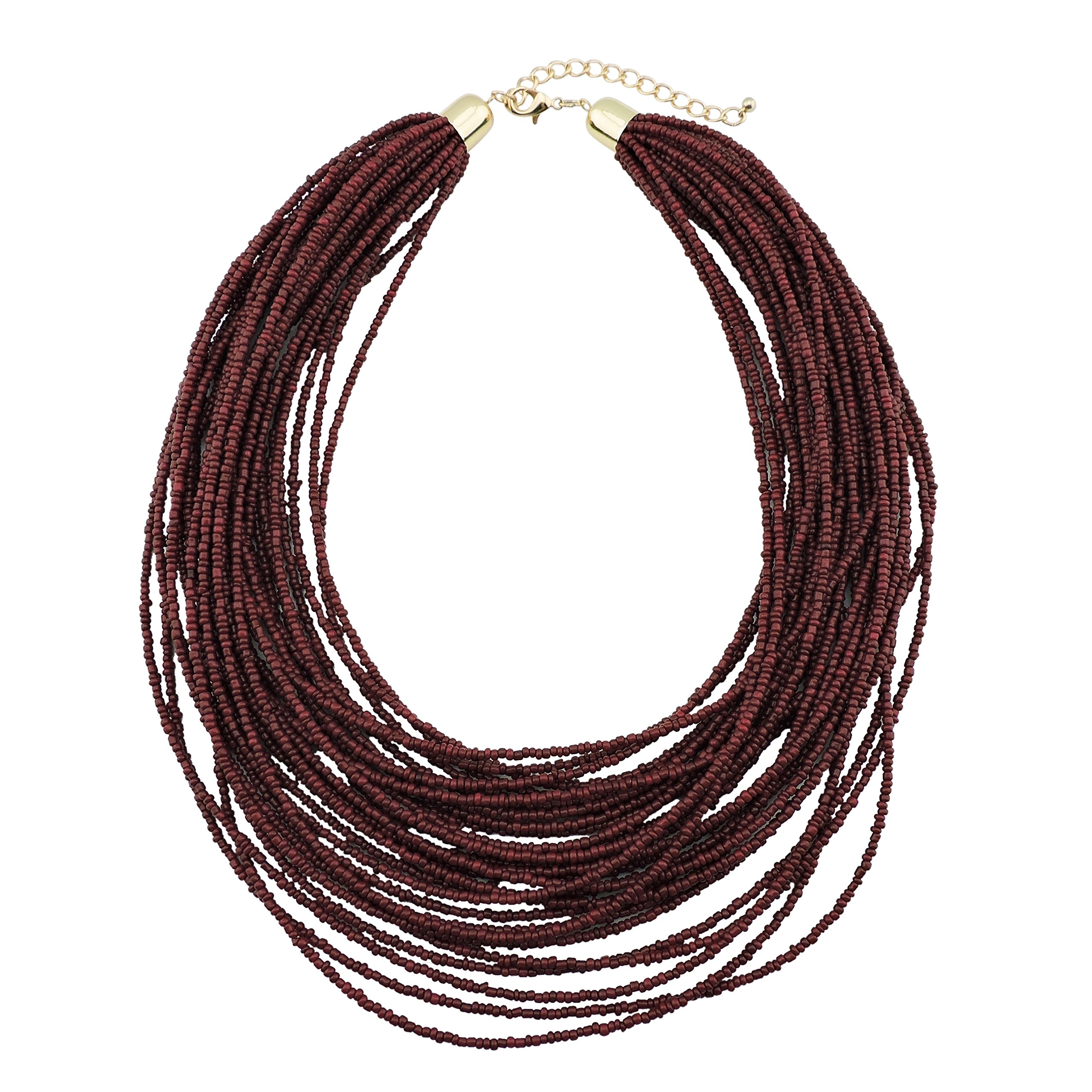 Bocar Multi Layer Chunky Bib Statement Seed Beads Cluster Collar Necklace for Women Gift (NK-10351-Deep Wine)