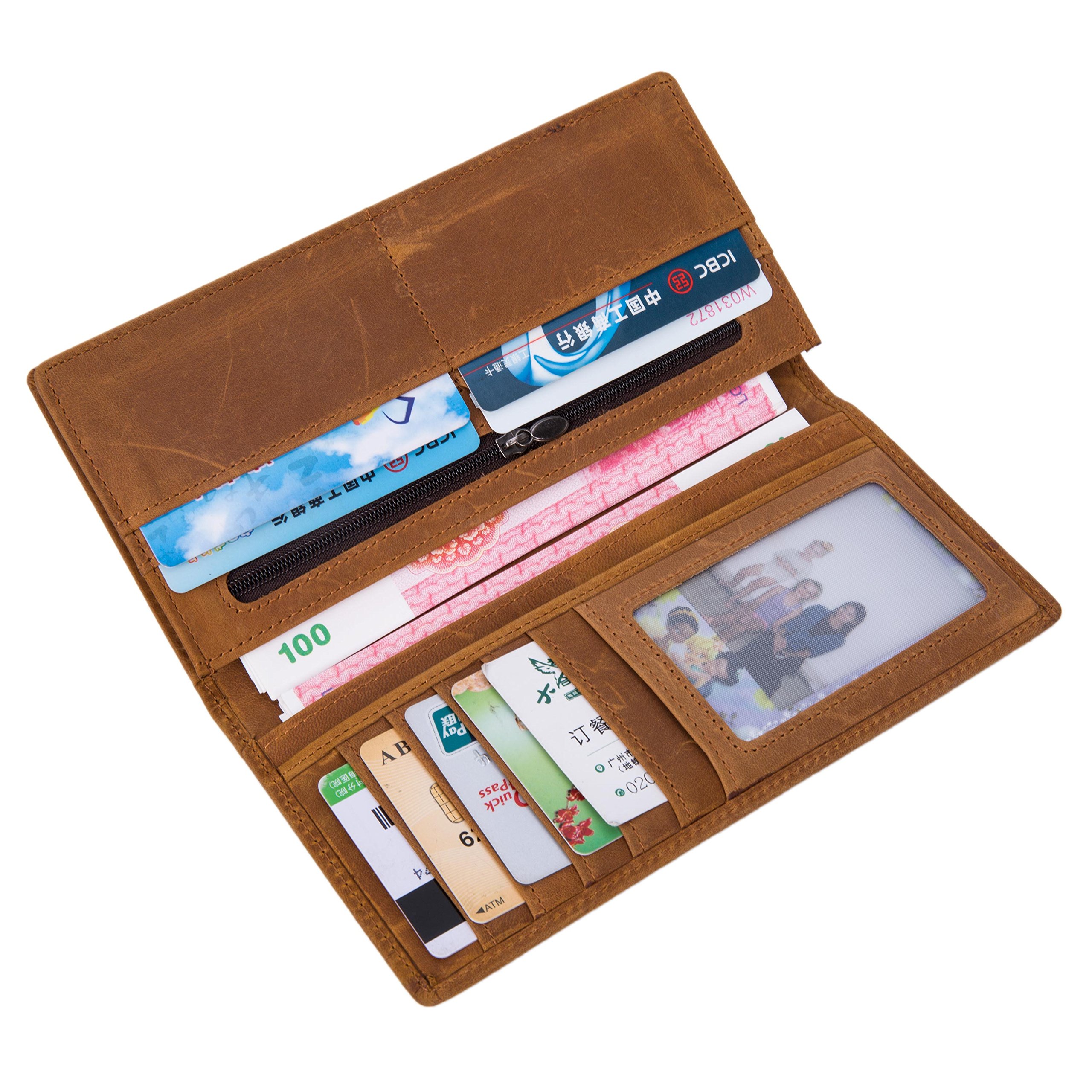 Men\'s Vintage Genuine Leather Long Wallets Bifold Wallet Multi Card Slim Holder Case for Men