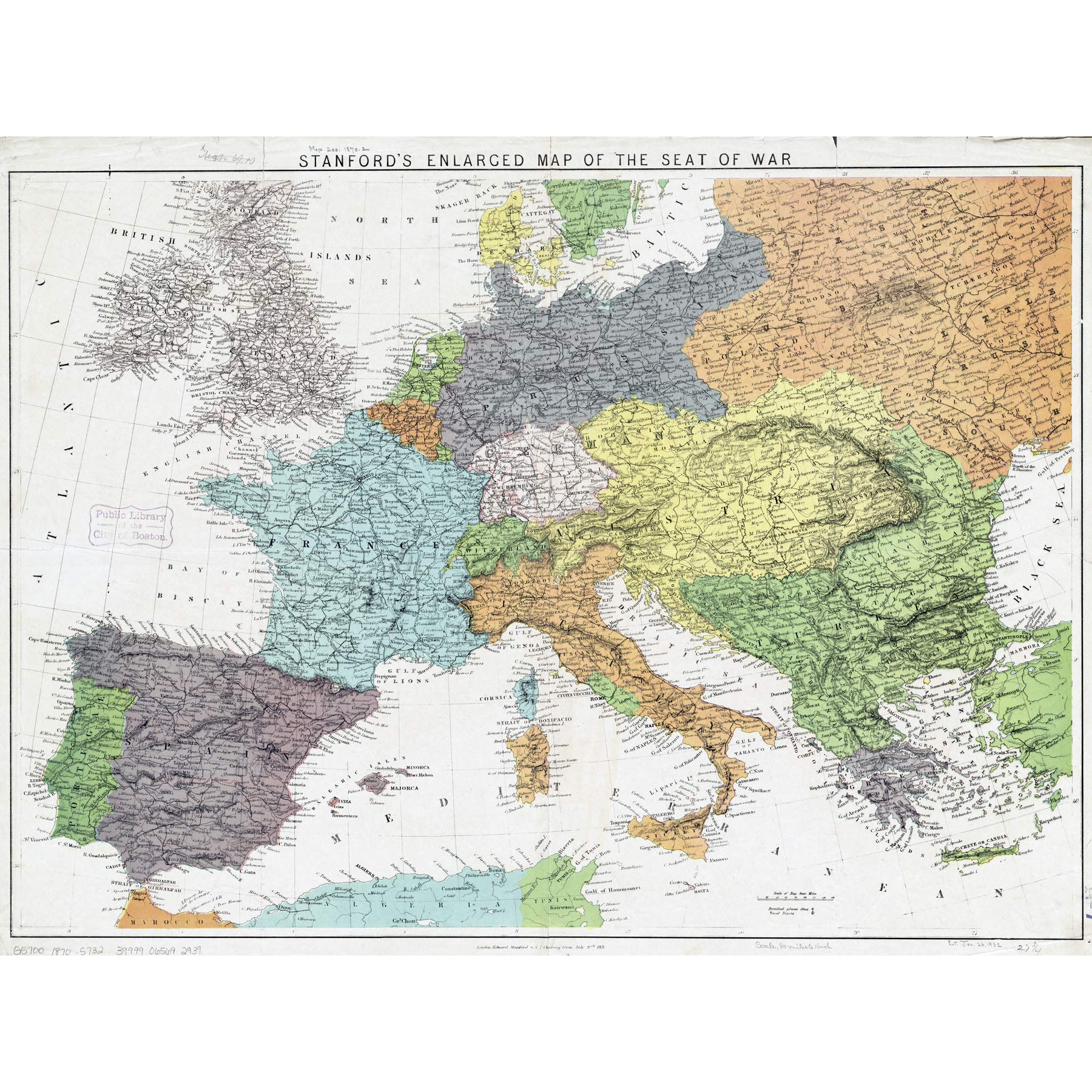 Stanford 1870 Map Franco-Prussian War Europe Premium Wall Art Canvas Print 18X24 Inch