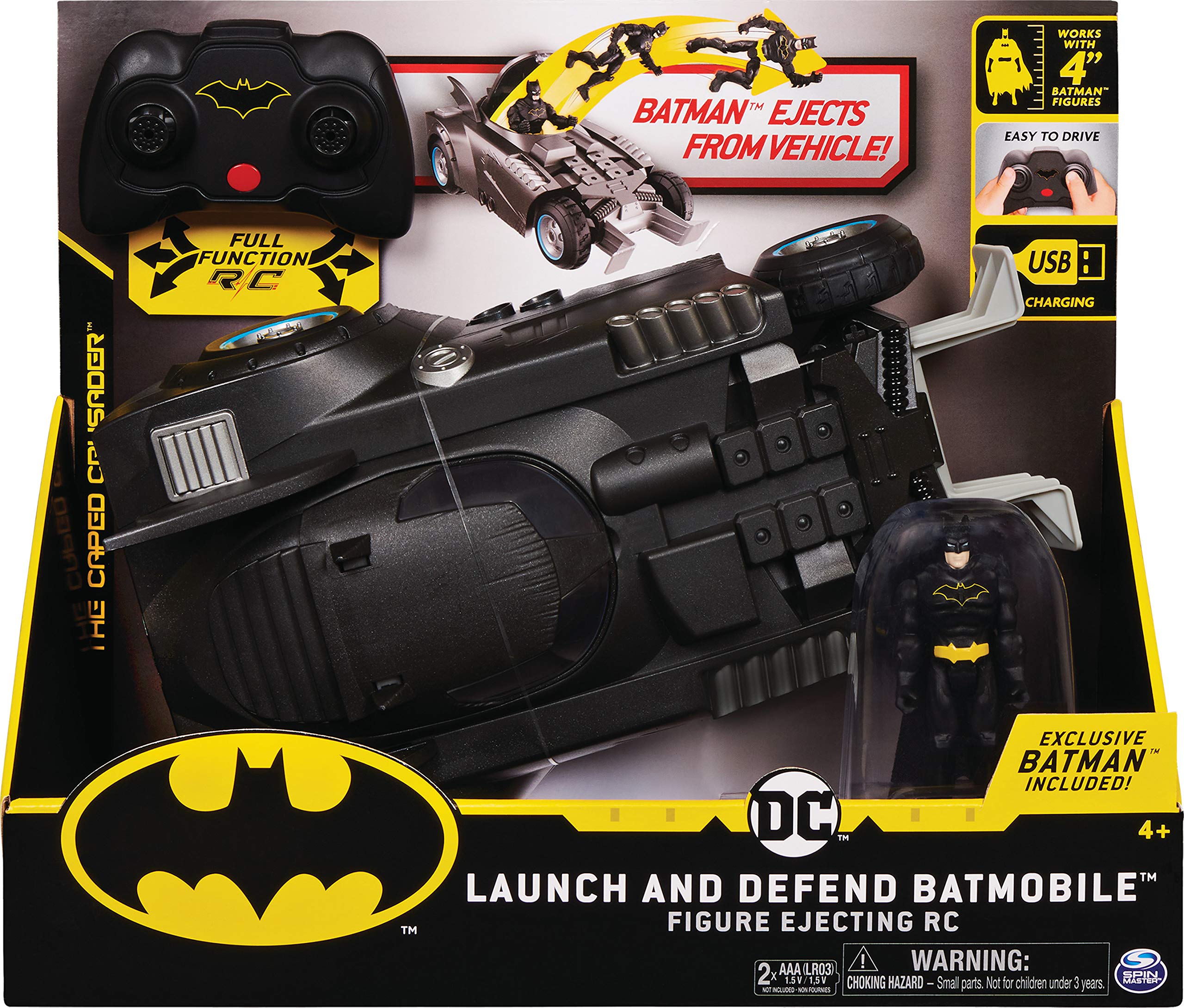 DC Comics BATMAN Launch and Defend Batmobile Remote Control Vehicle with Exclusive 10 cm Action Figure