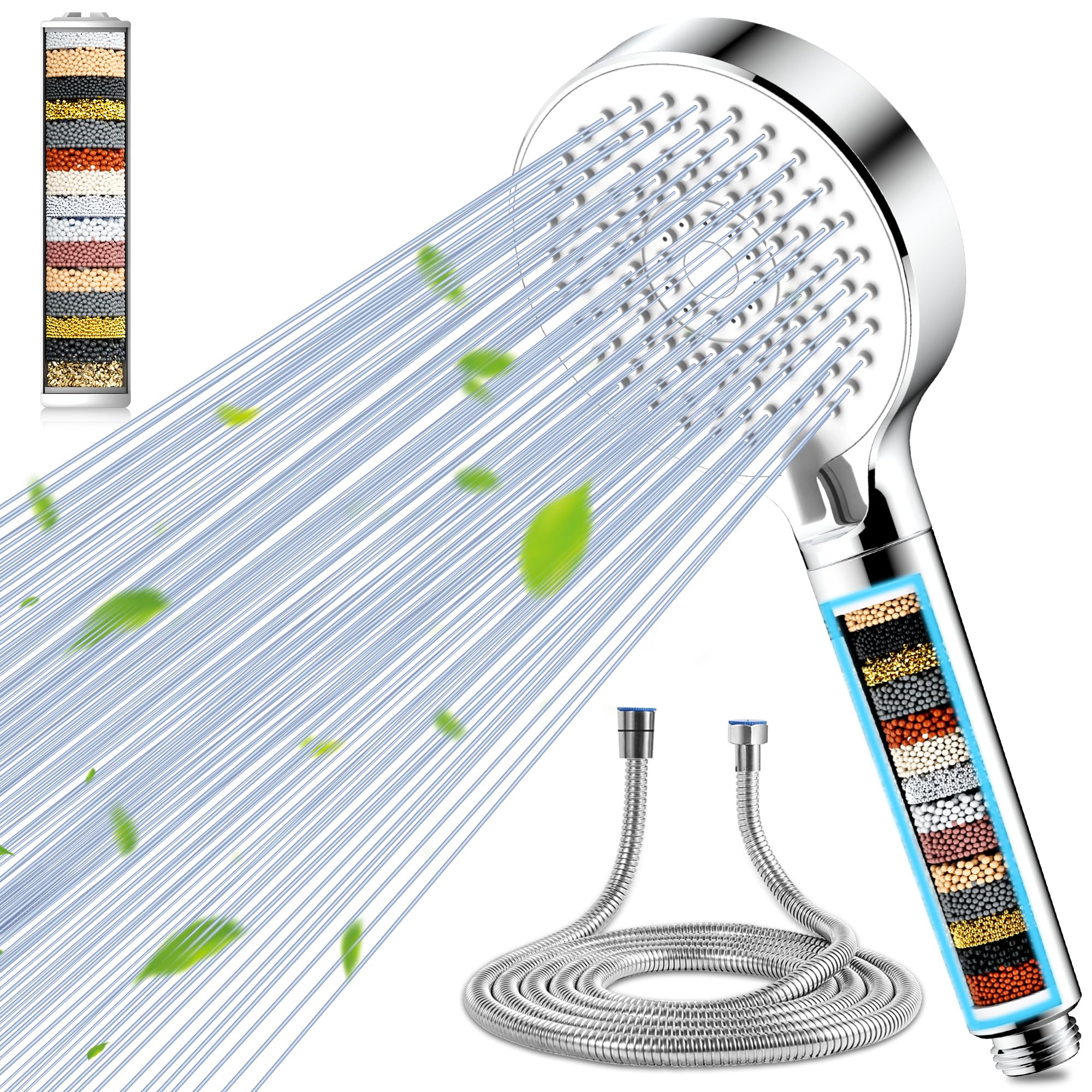 Magichome 20 Stage Filter Shower Head and Hose 1.5m, 5 Modes High Pressure Hard Water Filter Shower Head for Residual Chlorine Remove