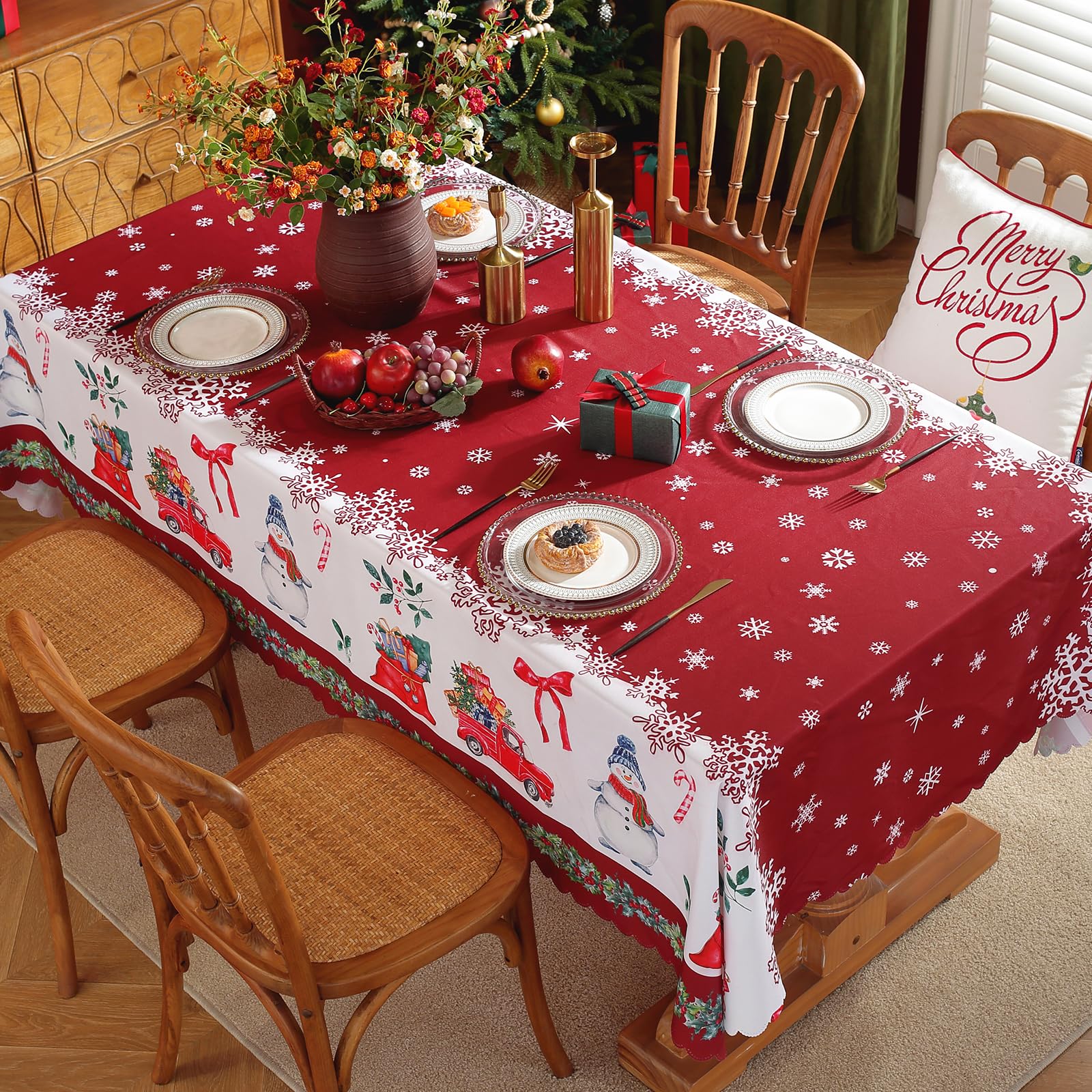 OWill Christmas Table Cloth,150 x 200 cm Decorative Rectangular Xmas Tablecloth, Wipe Clean Christmas Table Cover for Christmas Party, Winter Holiday Home Decorations — image 1