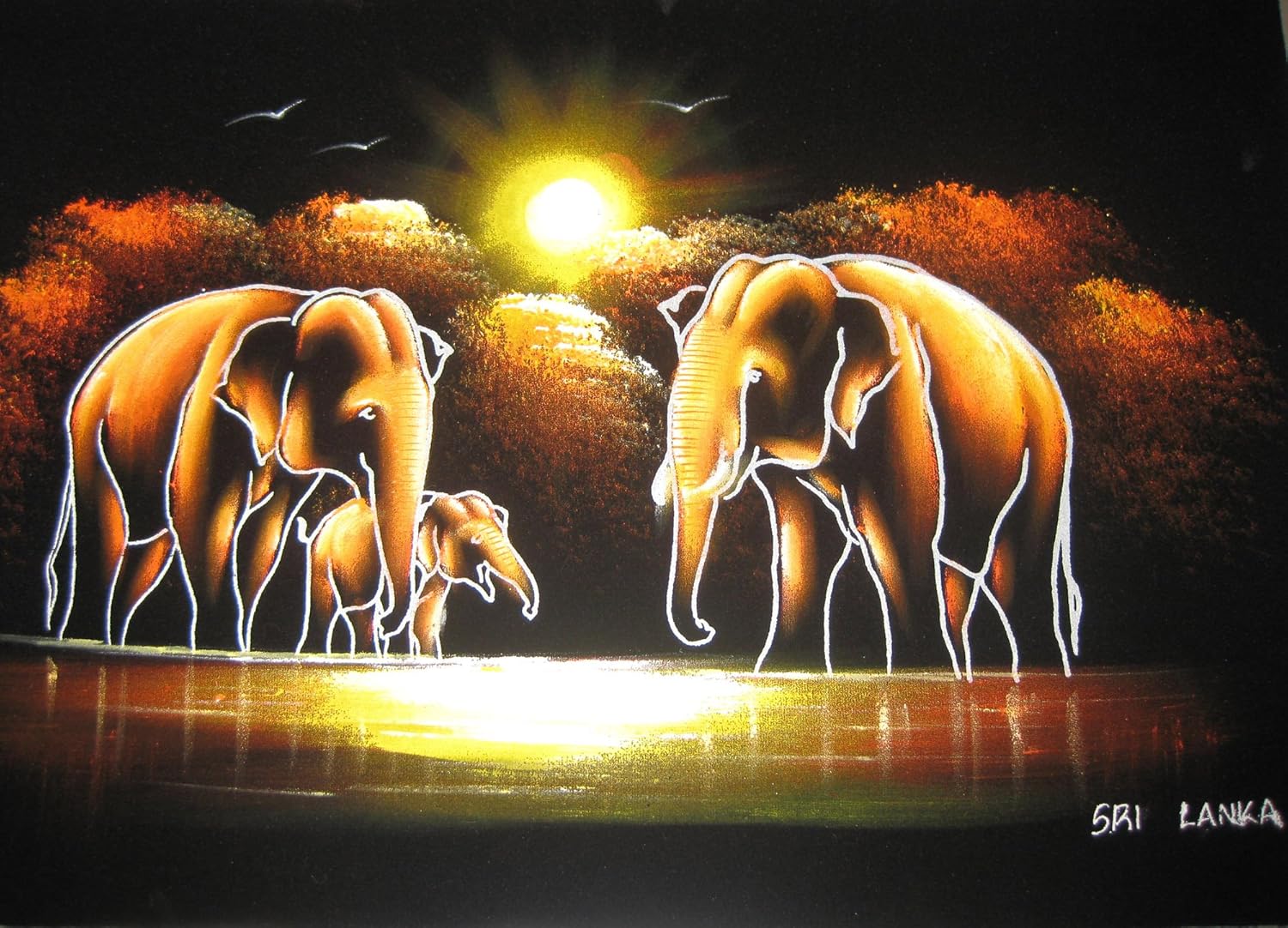 Amazon.com: Sri Lanka Wild Eliphant in the Lake Velvet Fabric Art Work