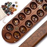 Lingle 21 Inch Deluxe Mancala Set: Real Wood Mancala Hinged Board with 48 Natural Multicolor Stones - Authentic African Petroglyphs, Foldable Design for 2-Player Strategy Game