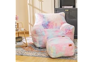 Cvortll Bean Bag Chair, Sherpa Accent Beanbag Chair and Ottoman Set, Fur Faux BeanBag Chair with Memory Foam Filled, Lazy Sofa Comfy Cozy BeanBag Chair for Dorm, Apartment, Living Room (Colorful)