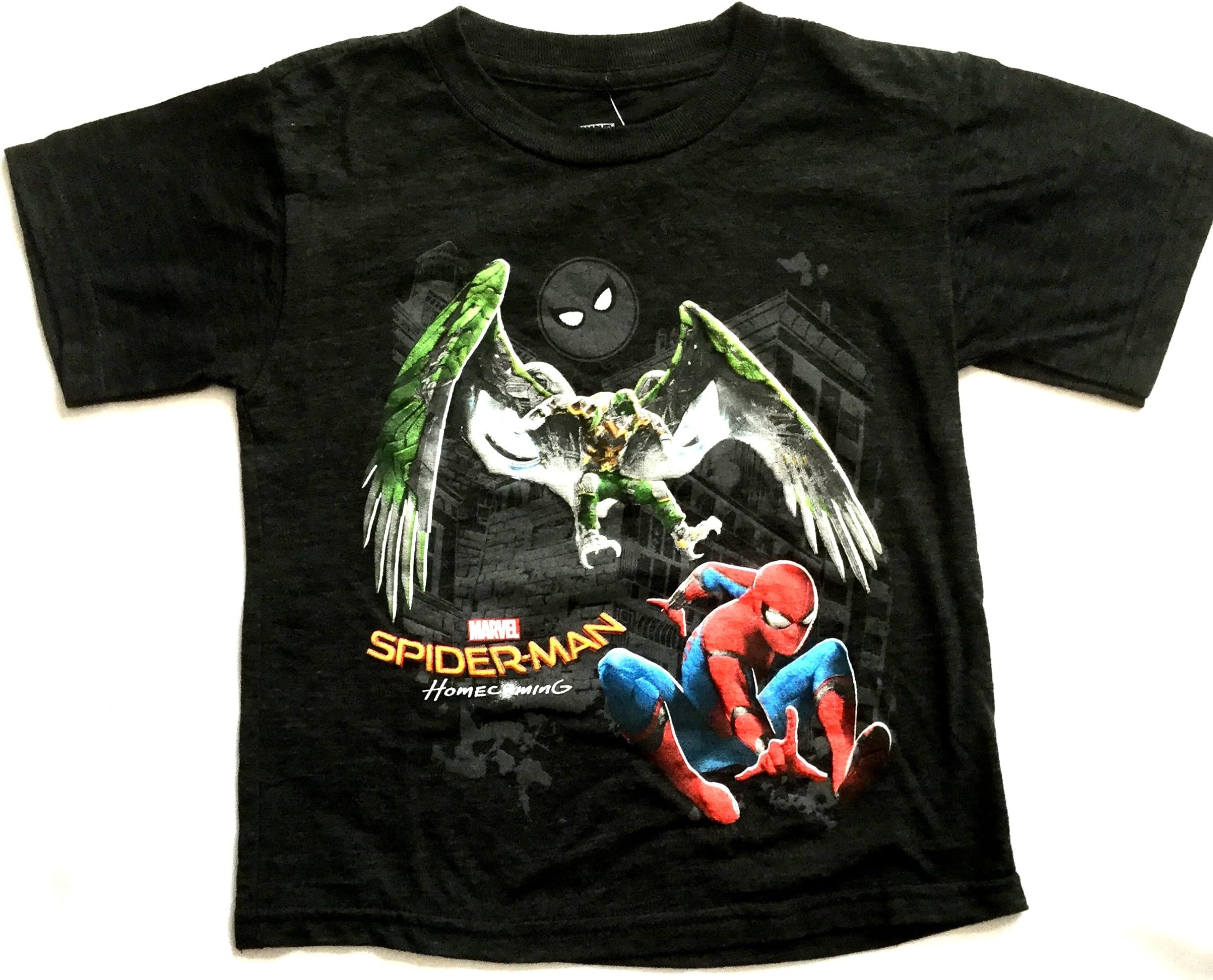 Marvel Spiderman Homecoming Vulture Food Boys Tee Shirt Black Heather Silver (Large (10/12))
