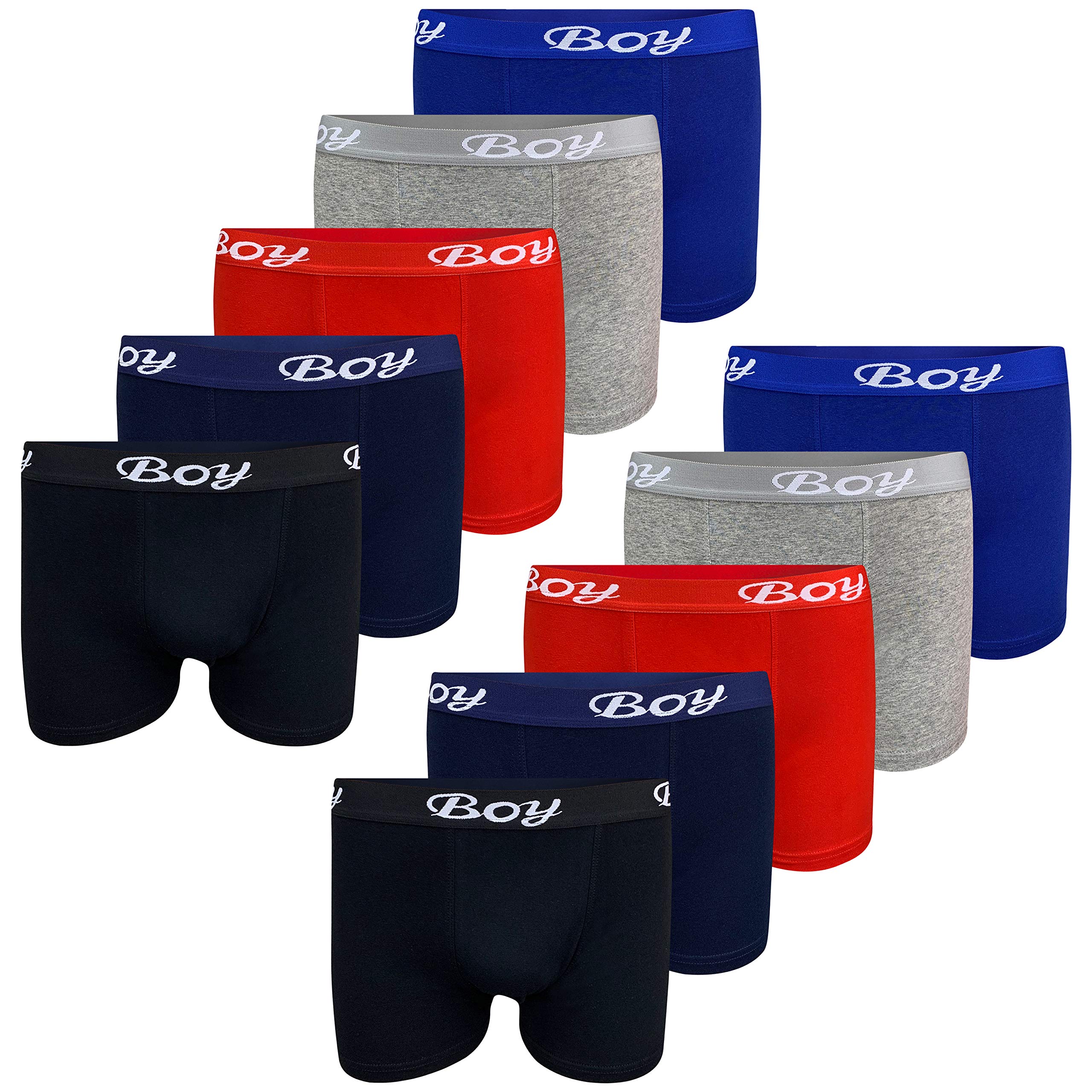 LOREZA ® 10 Boys Boxer Shorts - Underwear - Cotton - Pack of 10 - Design 2-14-15 years
