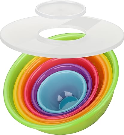 Kigima Schüsselset Rainbow 8-teilig Salatschüssel, Rührschüsseln (5X Schüsseln 0,5l/0,75l/1,6l/3,6l/6,0l, Spritzschutzdeckel 