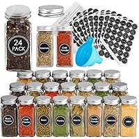 LEQEE 24 Pcs Glass Spice Jars with 396 Spice Labels,4oz Empty Square Spice Containers with Shaker Lids and Airtight…