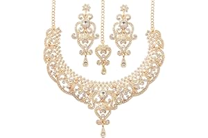 Touchstone Indian jewelry set for women bollywood gold jewellery wedding outfits necklace sets earrings bridal maang tikka fancy costume girls big desi accessories rhinestone in gold or silver tone