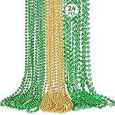 Huskein St Patricks Day Necklaces, Gold Green Beads Shamrocks Necklace, Parade Accessories, Plastic Bead Set Party Favors