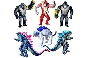 TwCare Set of 6 Godzilla x Kong: The New Empire, Dinosaur Dragon Toys Action Figures, Evolved Basic Exquisite Battle Roar B.E.A.S.T. Glove Shimo Frost Bite Mecha King Ghidorah Cake Toppers Pack
