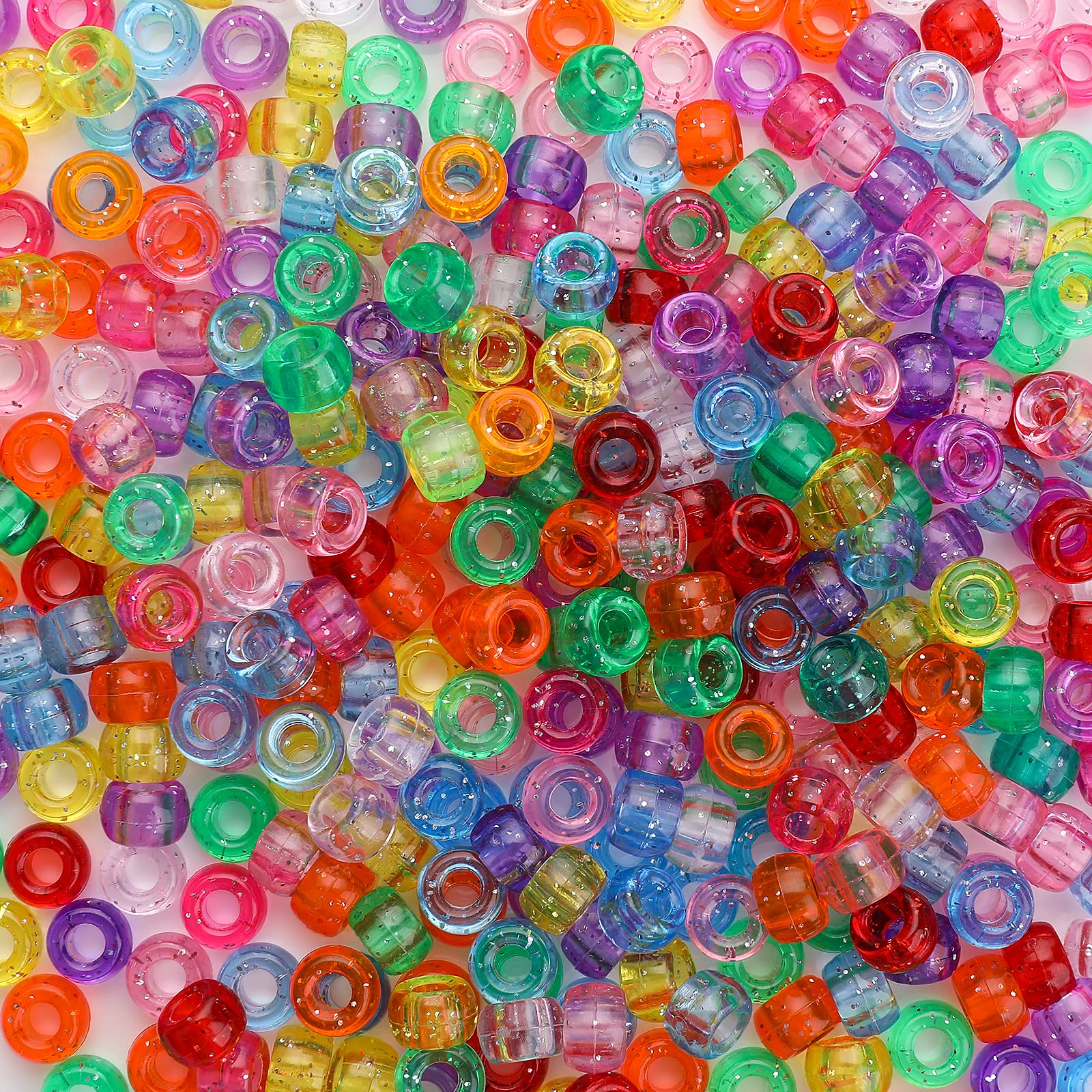 Molain 500 Glitter Pony Beads Mix, 6 x 9mm Multicolor Bracelet Beads, Bead for Hair Braids, Plastic Bead for Arts Crafts Hair braiding Jewelry Decorations (Transparent)