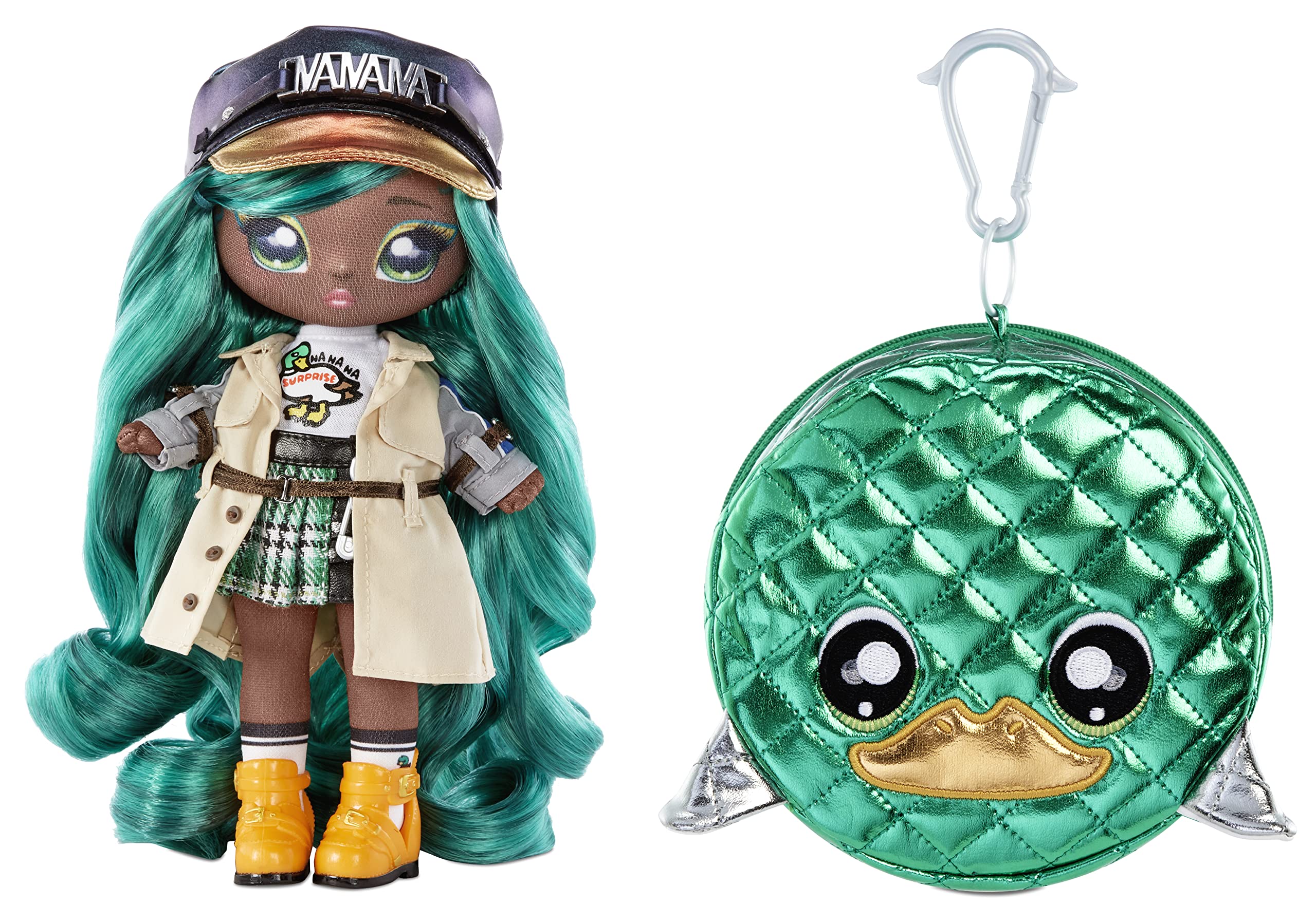 Na! Na! Na! Surprise Glam Series 2 - Mallory Duck Inspired Soft Plush Doll with Green Hair and Metallic Animal Clip-On Bag - Collectable - Gift for Children Aged 5+