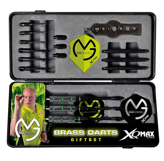 XQMAX Brass Darts Geschenkset Michael van Gerwen, u.a. 3 Barrels, Soft/Steel Tips uvm.