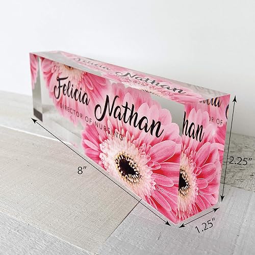 Artblox Personalized Acrylic Name Plate For Desk - Custom Office Sign With Sunflowers Design