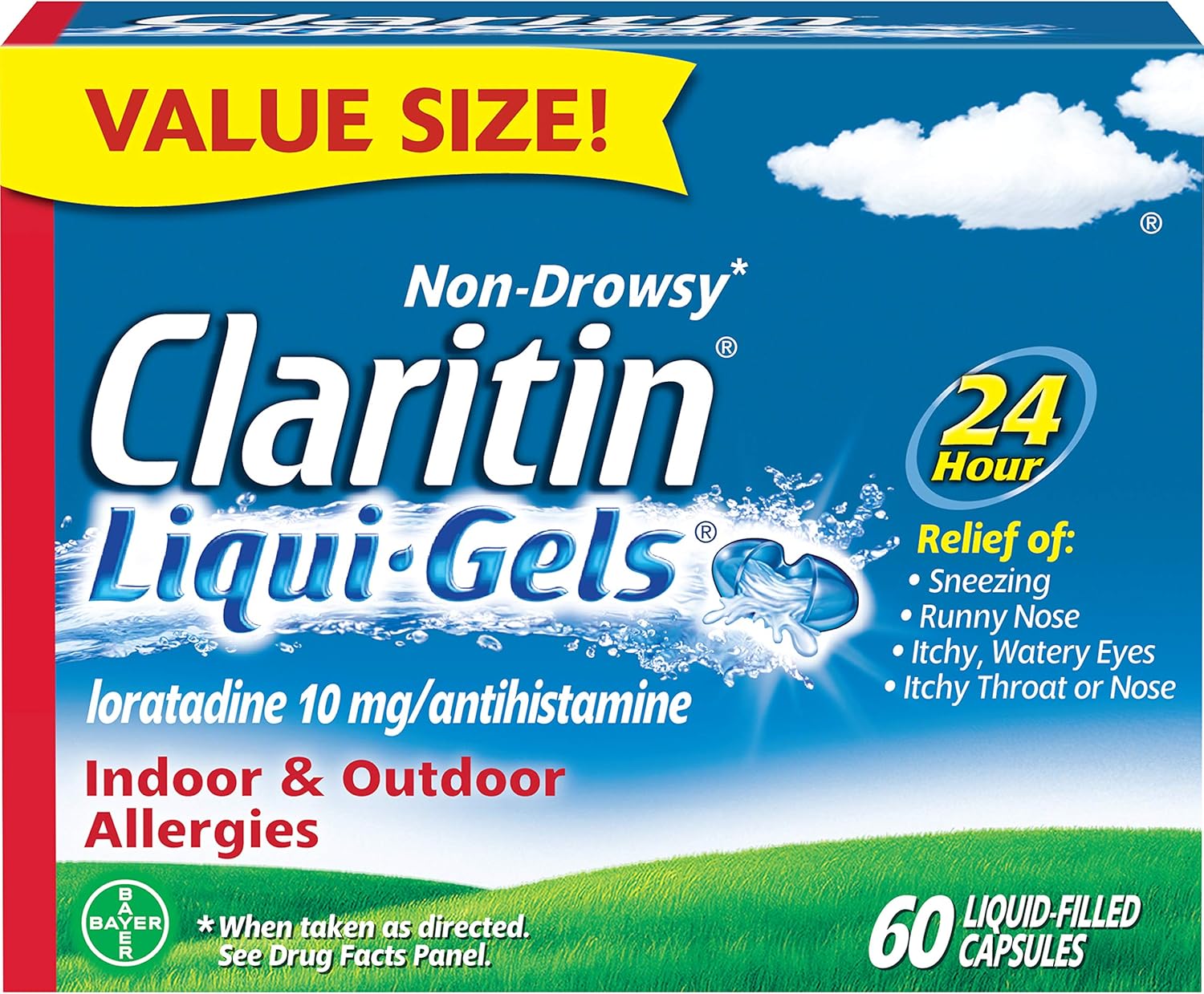 Claritin Liqui-Gels 24 Hour Allergy Relief, Non-Drowsy Allergy Medicine, Loratadine Antihistamine Capsules, 60 Count: Health & Personal Care