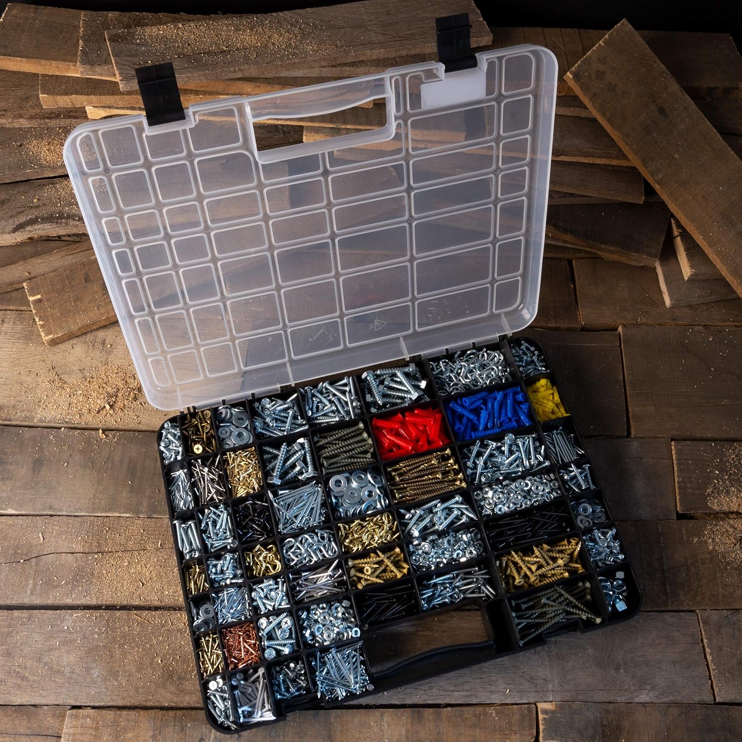 Portable Storage Case with Secure Locks and 55 Small Bin Compartments for Hardware, Screws, Bolts, Nuts, Nails, Beads, Jewelry and More by Stalwart: Home Improvement