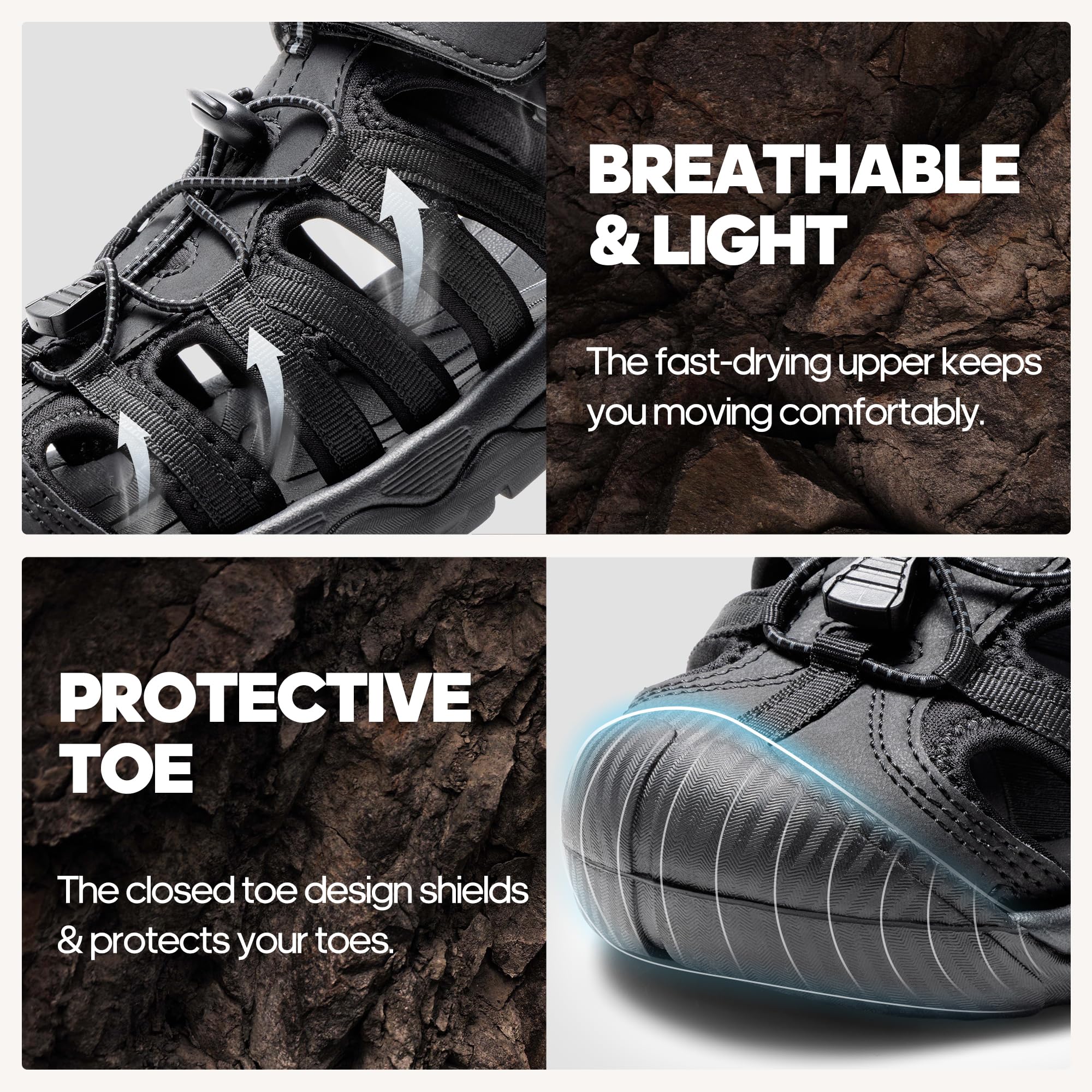 NORTIV 8 Sandalen Herren lässige Strandsandalen Wandersandale Trekkingsandalen Sommer Freizeitschuhe Outdoorschuhe Wasser Atmungsaktive Sandale,Size 39,Schwarz,SNAS222M 4