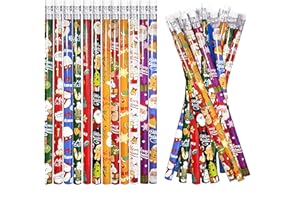 emzrivo 24 Pieces Christmas Pencils with Eraser Xmas Wood Pencils Snowman, Santa and Elk Pencil Assorted Christmas Stationery Pencil Christmas Party Supplies, 12 Styles(24)