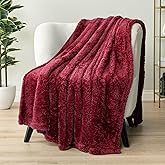 PAVILIA Sherpa Throw Blanket for Couch Sofa, Wine Red Fluffy Warm Plush Blanket for Bed, Cozy Super Soft Lightweight Throw, Fuzzy Decorative Blanket, All Season Home, 50x60