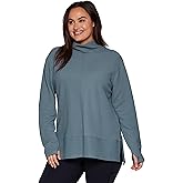 RBX Active Women's Plus Size Ultra Soft Quilted Cowl Neck Pullover Sweater, Lightweight Mock Tunic Sweatshirt with Thumbholes