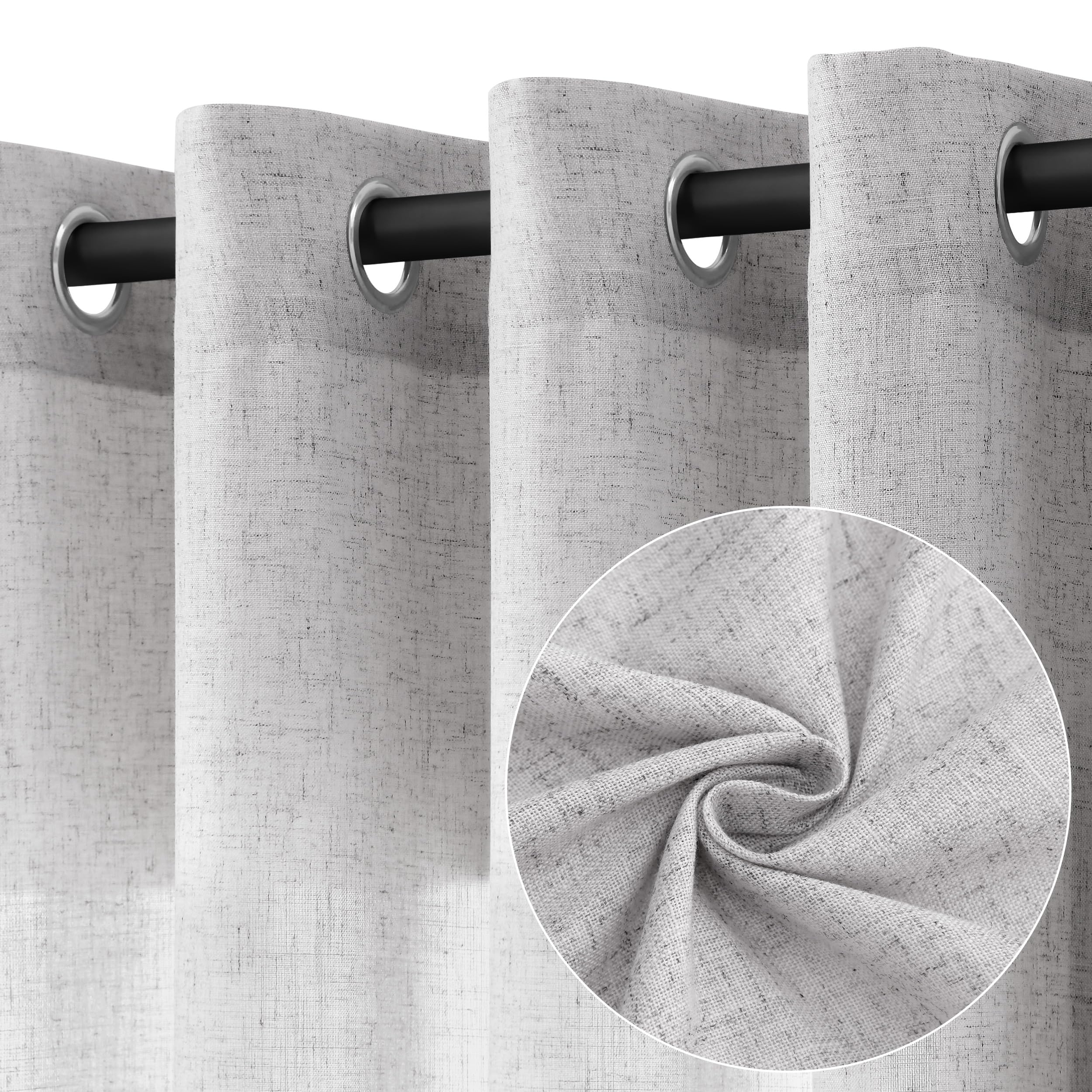 Jowels Silver Linen Curtains 108 Inch Length 2 Panels for Living Room Bedroom, Light Filtering Sheer Curtains 108 Inches, Elegant Modern Grommet Semi Sheer Soft Privacy Drapes Image