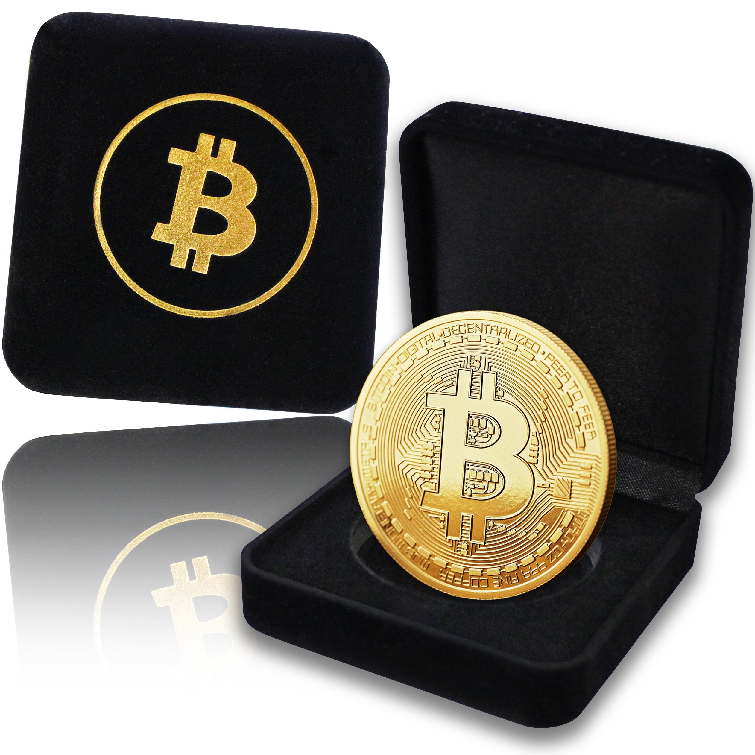 innoGadgets Physical Bitcoin medal covered with 24-carat real gold. In a noble casket for a true collector's item