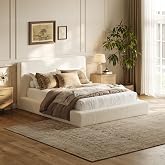 wanan AirFrame Full Size Cloud Bed Frame with Fabric Upholstered Headboard | 5-Inch Plush Foam Padding, Reinforced Metal Slats, Curved Design, Hidden Hook-and-Loop Connections, Easy Assembly