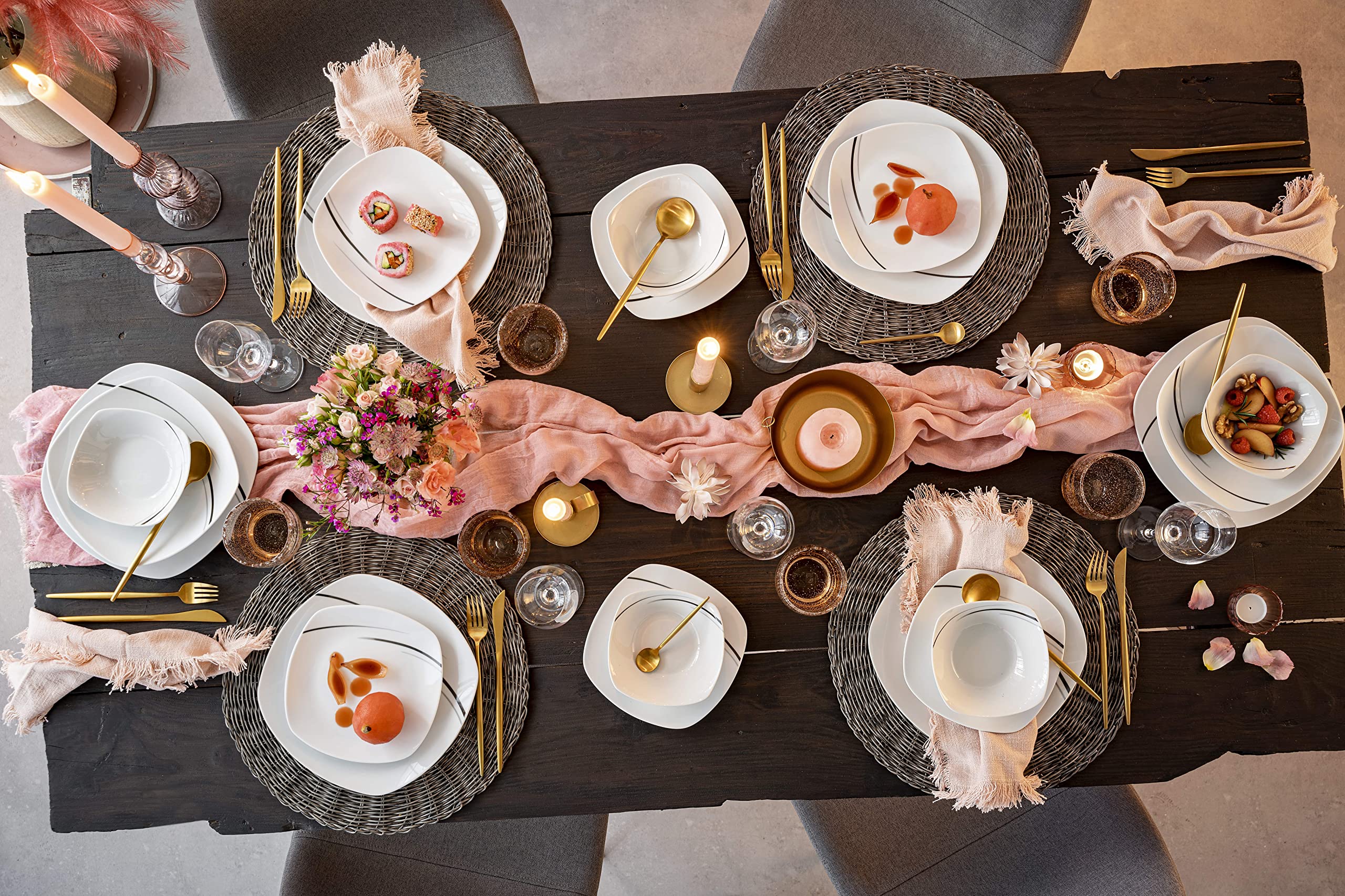 SÄNGER | Tafelservice Bilgola Black Lines aus Porzellan, 18-teiliges Geschirrset für 6 Personen, Teller Set, Eckig | PREMIUM COLLECTION 5