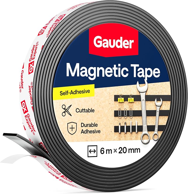 GAUDER Magnetic Tape Self-Adhesive Strong 6 m x 20 mm Cuttable