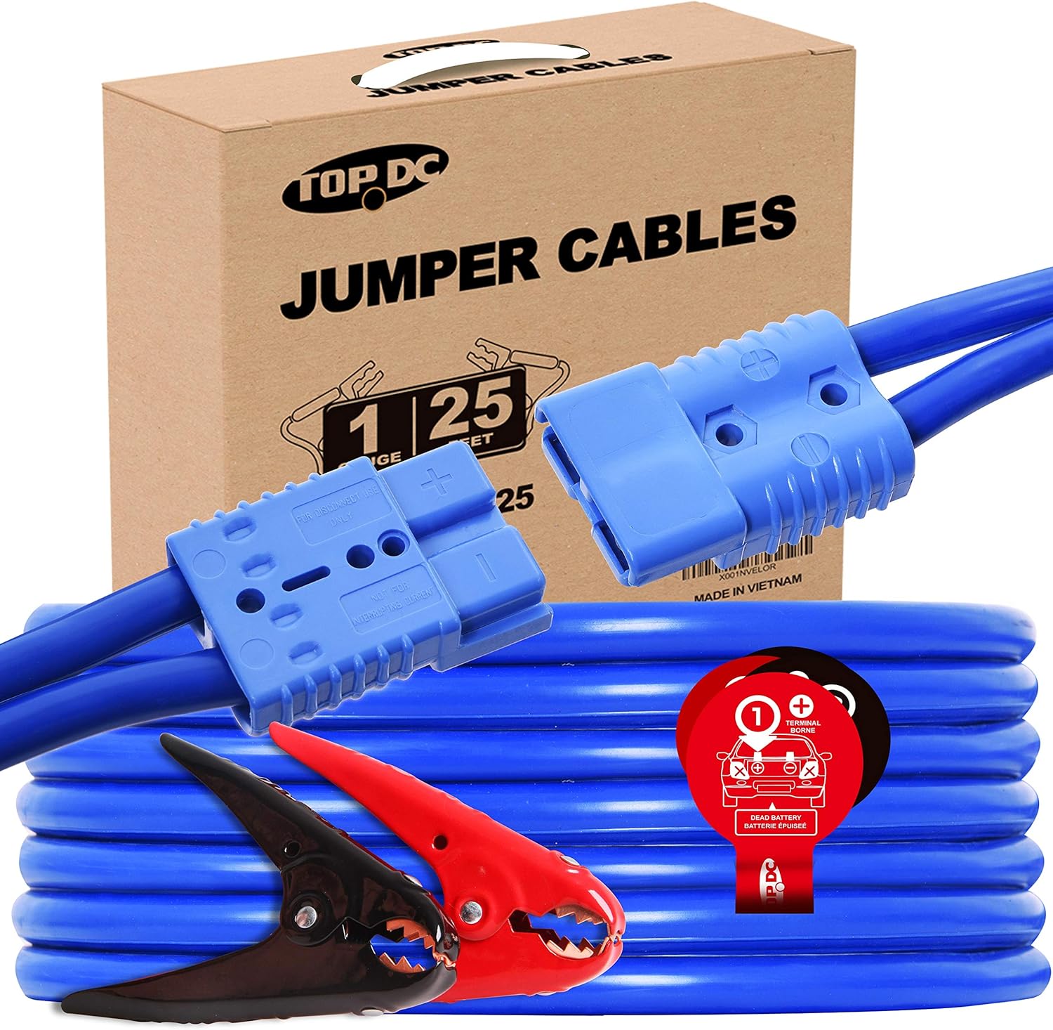 TOPDC Jumper Cables with Quick Connect Plug 1 Gauge 25 Feet 700Amp Heavy Duty Booster Cables with Carry Box (Or Bag) (1AWG x 25Ft): Automotive