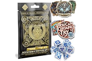 HEIMDALLR Mystery Metal DND Dice Set – 7pc Blind Bag with Random Class & Funny DND Stickers – Metal Role Playing Dice for Dungeons and Dragons – Gift for D&D Players, Great for New Characters