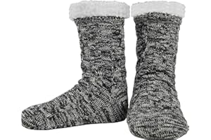 BenSorts Men Fuzzy Slipper Socks with Grippers Non Slip Indoor House Socks Christmas Gifts