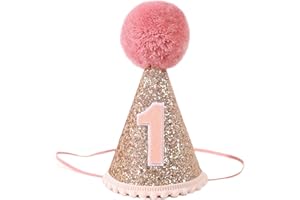 Agkvw Rose Gold 1st Birthday Hat for Baby Girls - Girls First Birthday Decorations, Pink Glitter 1st Birthday Crown, 1st Birthday Party Hat, Cake Smash Props
