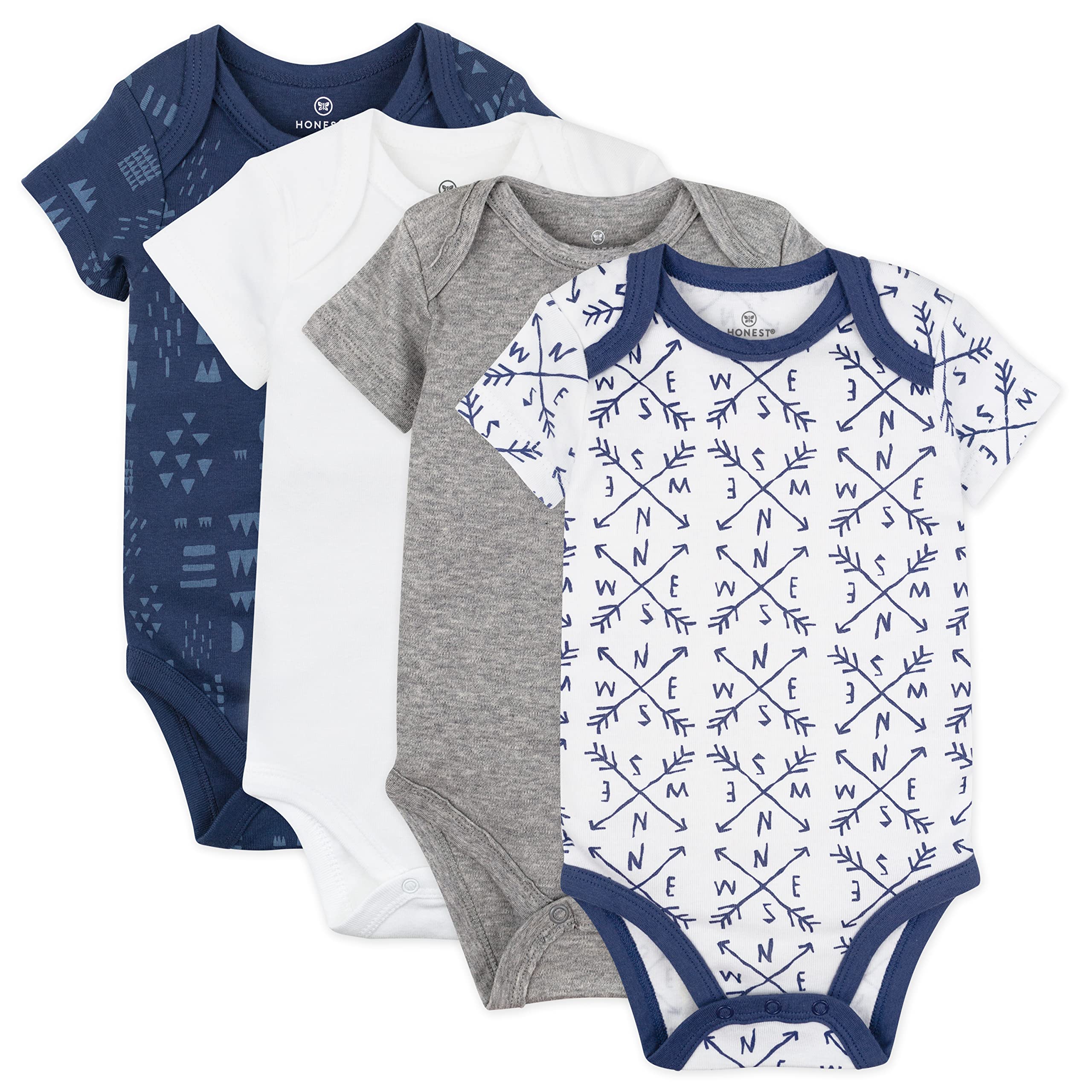 Photo 1 of Honestbaby Organic Cotton Short Sleeve Bodysuits Multi Pack, 4 Pack Compass, 0-3 Months