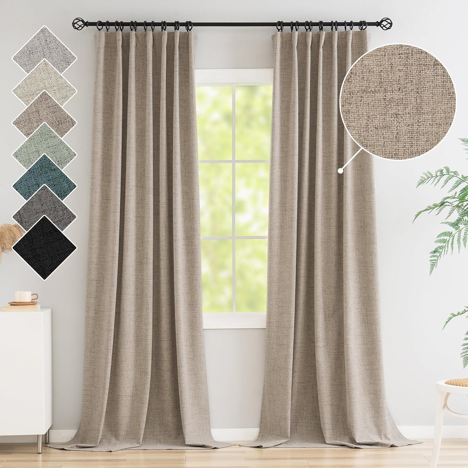 Window Treatments - Novecozy 100% Blackout Curtains 84 Inches Length Long,Linen Thermal Insulated Curtains & Drapes for Bedroom/Living Room,Rod Pocket/Back Tab/Hook Belt/Ring Clips (2 Panels,W50 x L84 Inch,Natural)