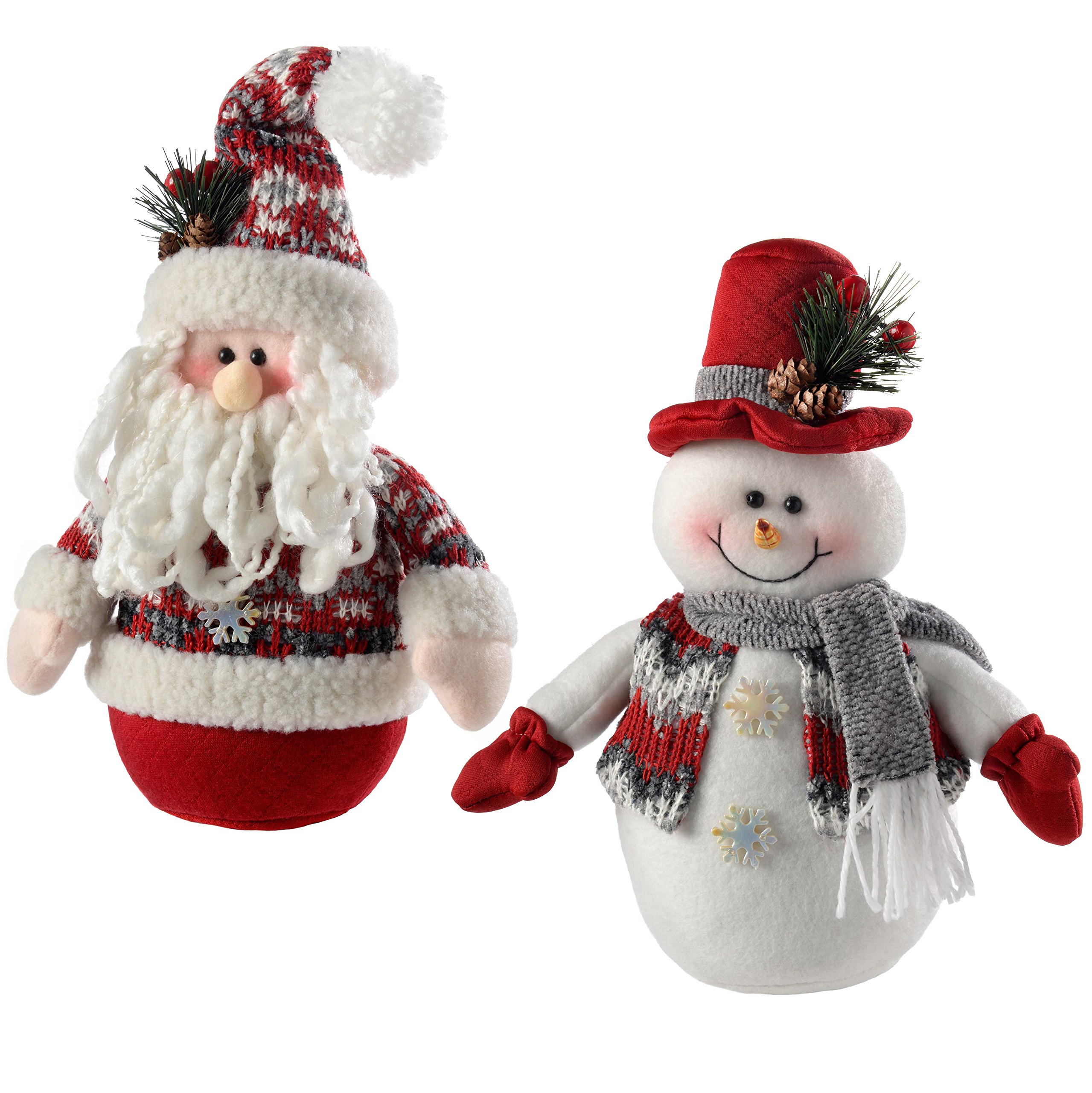 WeRChristmas Santa Snowman Christmas Table Decorations, 25 cm - Red/Grey, Set of 2