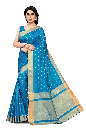 Womens Kanchipuram Silk Blend Saree With Blouse Piece