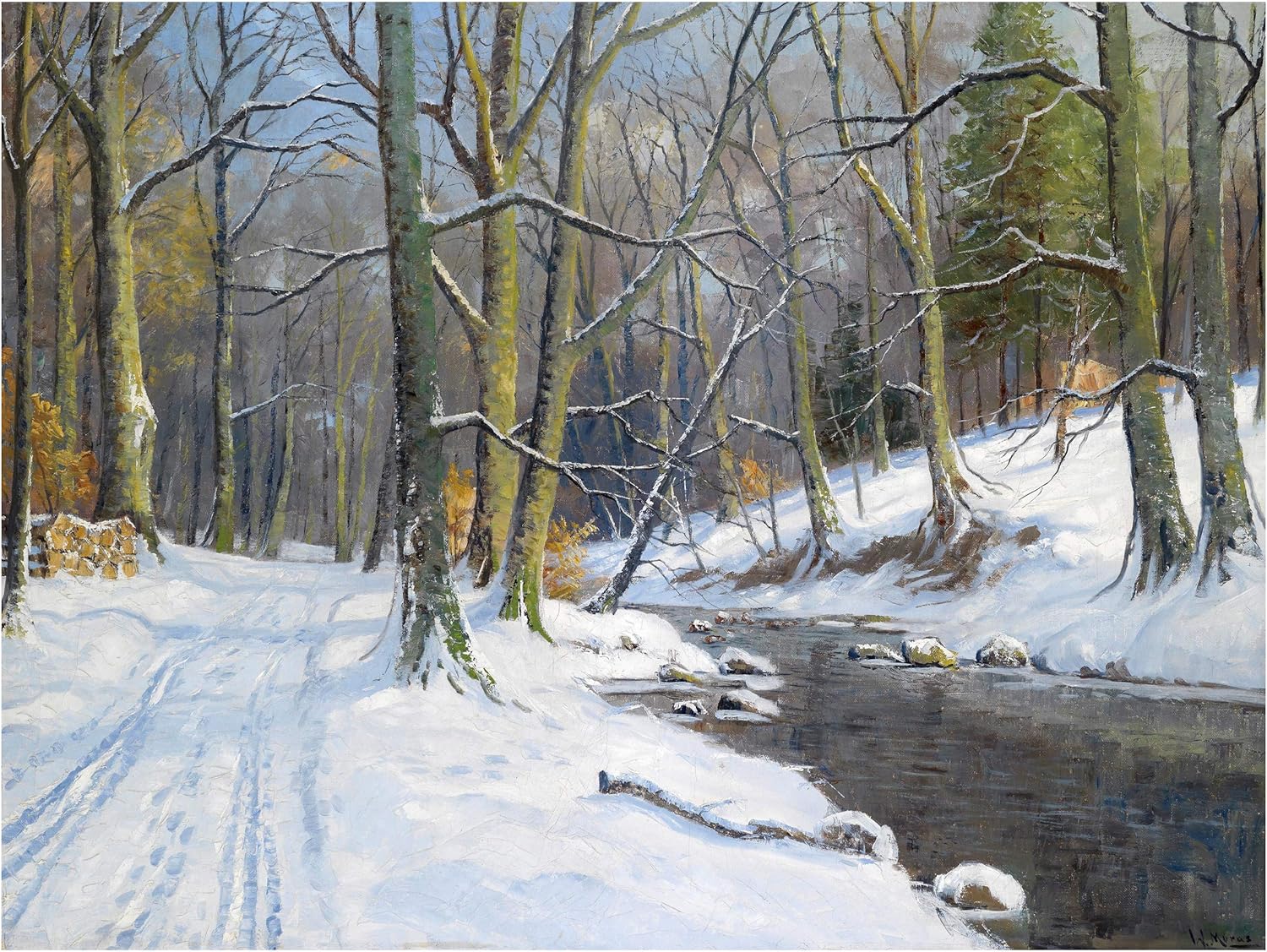 Winter Forest River Road W. Moras Tile Mural Kitchen Backsplash Marble Ceramic