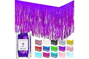 Allgala Purple Tinsel Table Skirt 2-Pack 29x108 Inch Metallic Foil Fringe Table Skirts for Party Event, Parade Float, Party Decoraton